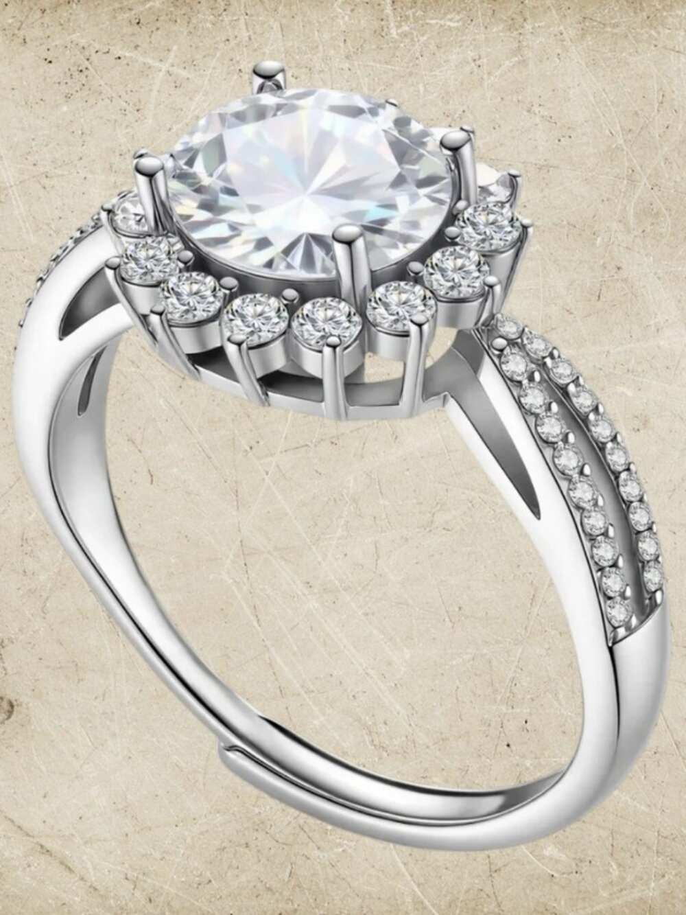 Simply Savvy Stellar Halo Moissanite Ring Sterling Silver